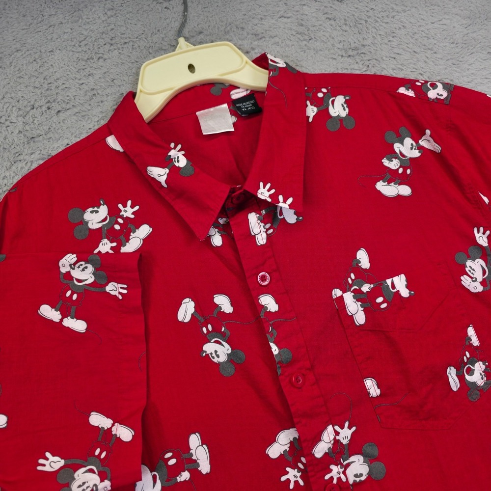 Disney Mickey‎ Mouse Shirt Mens XL Red Cartoon Character Classic Allover Print
